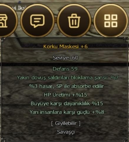 +6 KORKU MASKESİ 15 BÜYÜ 8 YARİ