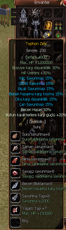 SURA SON DÖNÜŞÜM ZIRH FUL +8 TAŞLI | SON DÖNÜŞÜM EL |+8 TAŞLI FUL ELİT KANAT
