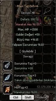 +6 MAVİ TAŞ 50 STR 1.5K HP +3 TAŞLI