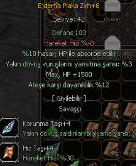 +8 ELİT DOYUMLUK ZIRH +4 TAŞLI KAÇIRMA BEDAVA