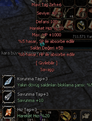 ELİT MAVİ TAŞ +6 1000 HP 50 STR 8 HP ABSORBE