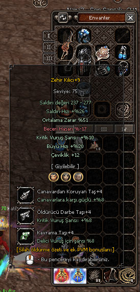 +9 Zehir Kılıcı Full +9 Ruh Seti Full 10 Pvm'li Setler Satılır