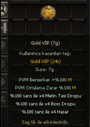 7 GÜNLÜK GOLD VİP  OYUNDA YOK