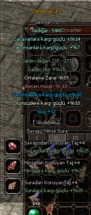 +9 ZEHİR KILICI 58 ORTALAMA 10 YARI 12 GÜÇ