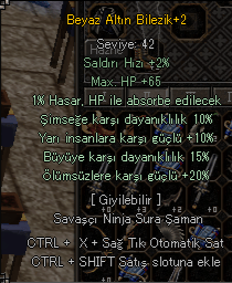 10 YARI 15 BUYU 20 OLUMSUZ 1 HP ABSORB BEYAZ ALTIN BILEZIK