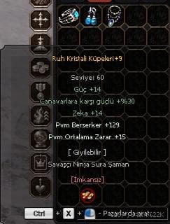 +9 RUH KRİSTALİ KÜPE BİLEZİK KOLYE ORT VE BERSERKERLİ