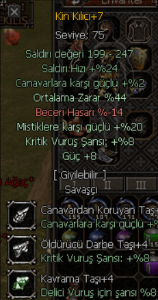 +7 KİN 8 KRİTİK 8 GÜÇ 44 ORT