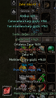 +9 ZEHİR 58 ORT 12 GÜÇ 8 ZEKA + FARM TAŞI