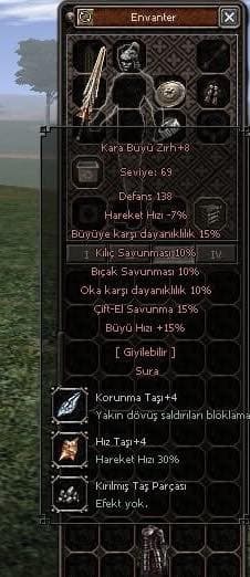 +8 Kara Büyü Zırh 10 Kılıç 10 Bıçak 10 Oka 15 Çift El 3250TL