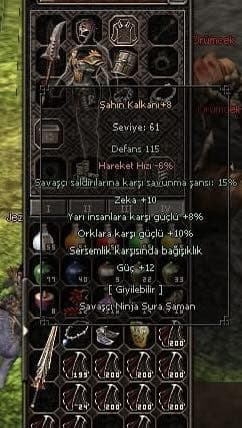 +8 Şahin Kalkanı 10 Zeka 12 Güç 8 Yari Sersemlik 1600TL
