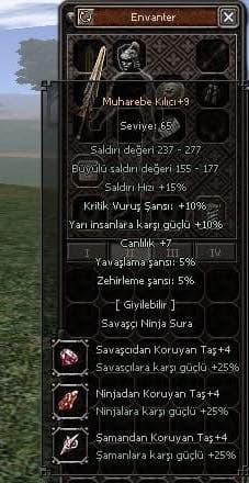 +9 Muharebe Kılıcı 10 YARİ 10 KRİTİK 4 TAŞLI 3600TL