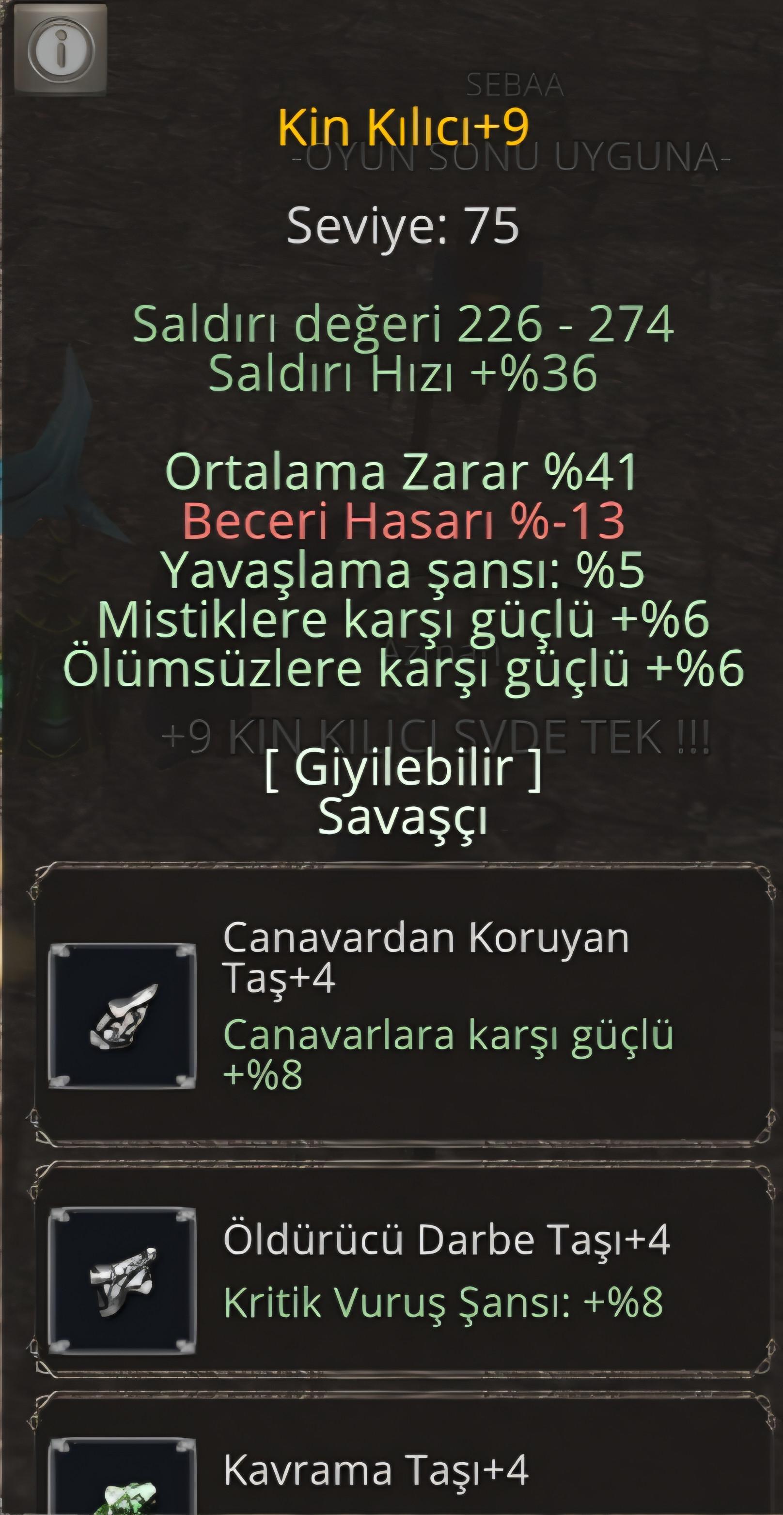 +9 KİN KILICI YÜKSEK ORT