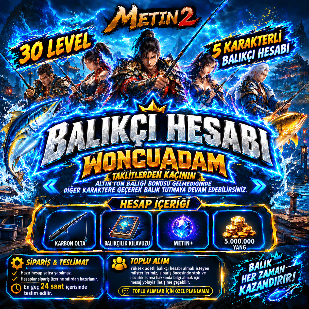 🔥 30 LEVEL | 5 KARAKTERLİ ÖZEL BALIKÇI HESABI 🎣 FİYAT DEĞİŞKEN
