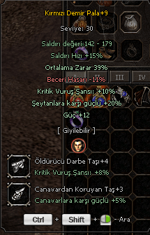 +9 39 ORT 12 GÜÇ ŞEYTAN KRİTİK +4 ÖLDÜRÜCÜ +3 CANAVAR SERİİ