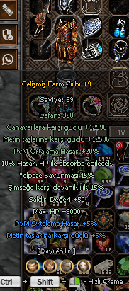 ELİT | Gelişmiş Farm Zırhı +9 | 125 canavar - 125 metin - 20 PVM