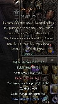 +9 ZEHİR 52 ORT 10 ÇEVİKLİK 8 DELİCİ 5 YARI