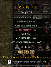 +9 ZEHİR KILICI 54 ORT 12 GÜÇ 8 ZEHİRLEME SERİ ELİT
