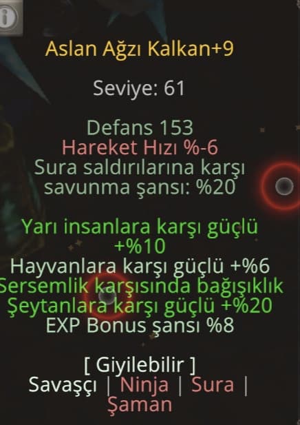Aslan Ağzı kalkan +9 elit