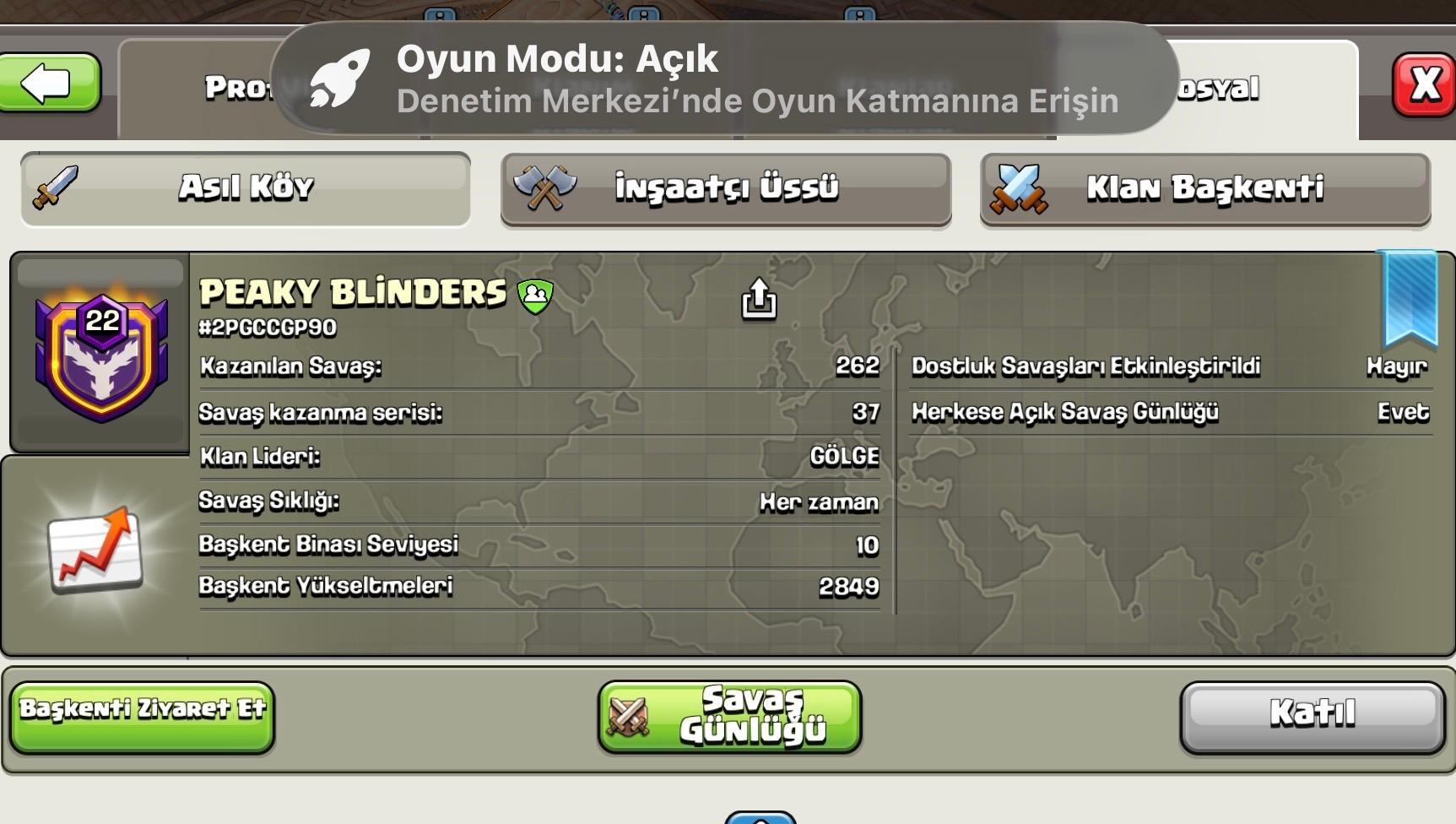 37 SAVAŞ KAZANMA SERİLİ 22 SEVİYE KLAN
