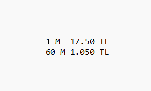 1 M 17,5 TL - 60 M 1.050 TL ÇEK ANINDA TESLİM AKTİFİM