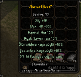 +7 ABANOZ KÜPE 15 EŞYA 15 HAREKET 20 ŞEYTAN 10 ÖLÜMSÜZ