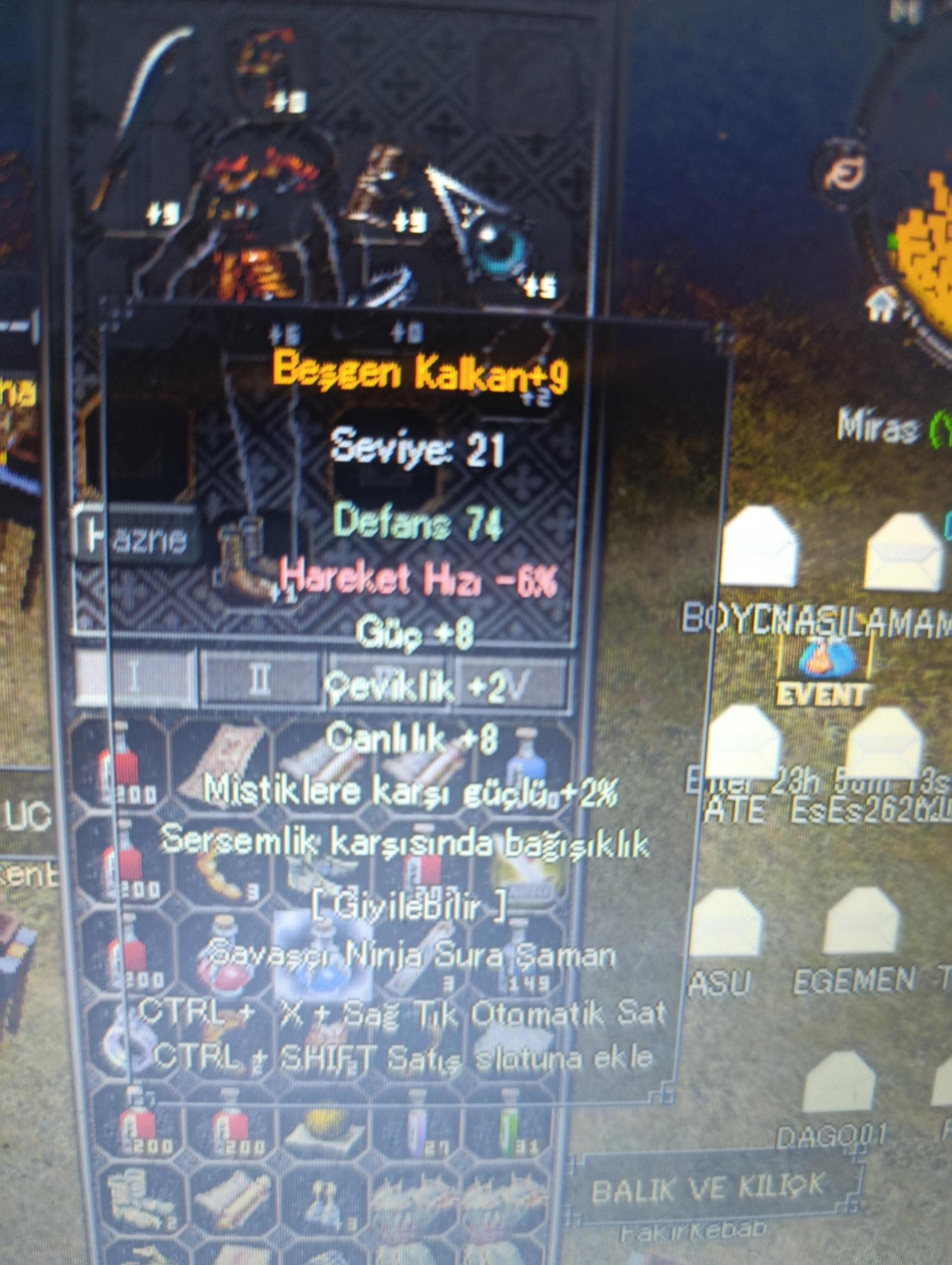 +9 Beşgen kalkan Sersem 8 güç 5 efsn