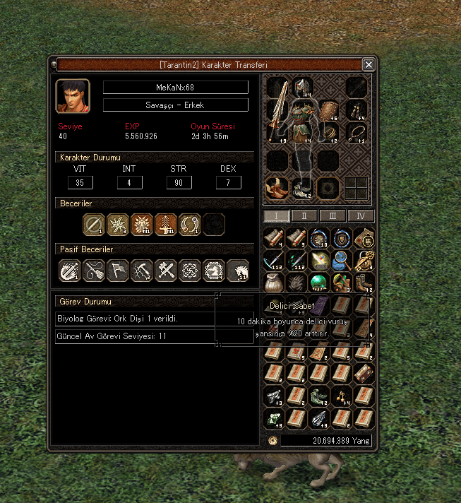 40 LEVEL ZIRHLI AT + 20M NAKİT + İTEMLİ SAVAŞÇI