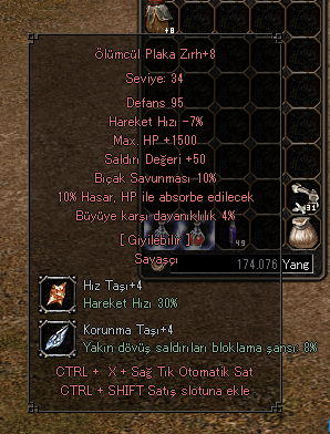 +8 ÖLÜMCÜL 50 STR 1500HP 10 ABSORBE