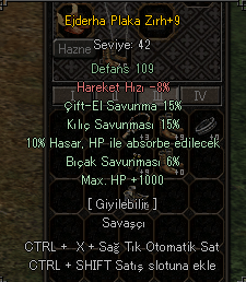 15 KILIÇ 15 ÇIFT EL 10 HP ABSORBE 1K HP +9 EJDERHA PLAKA ZIRH4