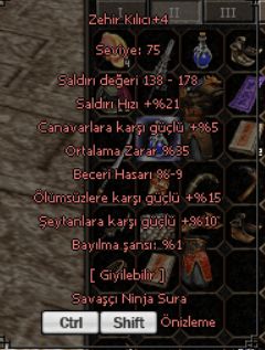 ZEHİR KILICI 35 ORTALAMA 15 ÖLÜMSÜZ 10 ŞEYTAN
