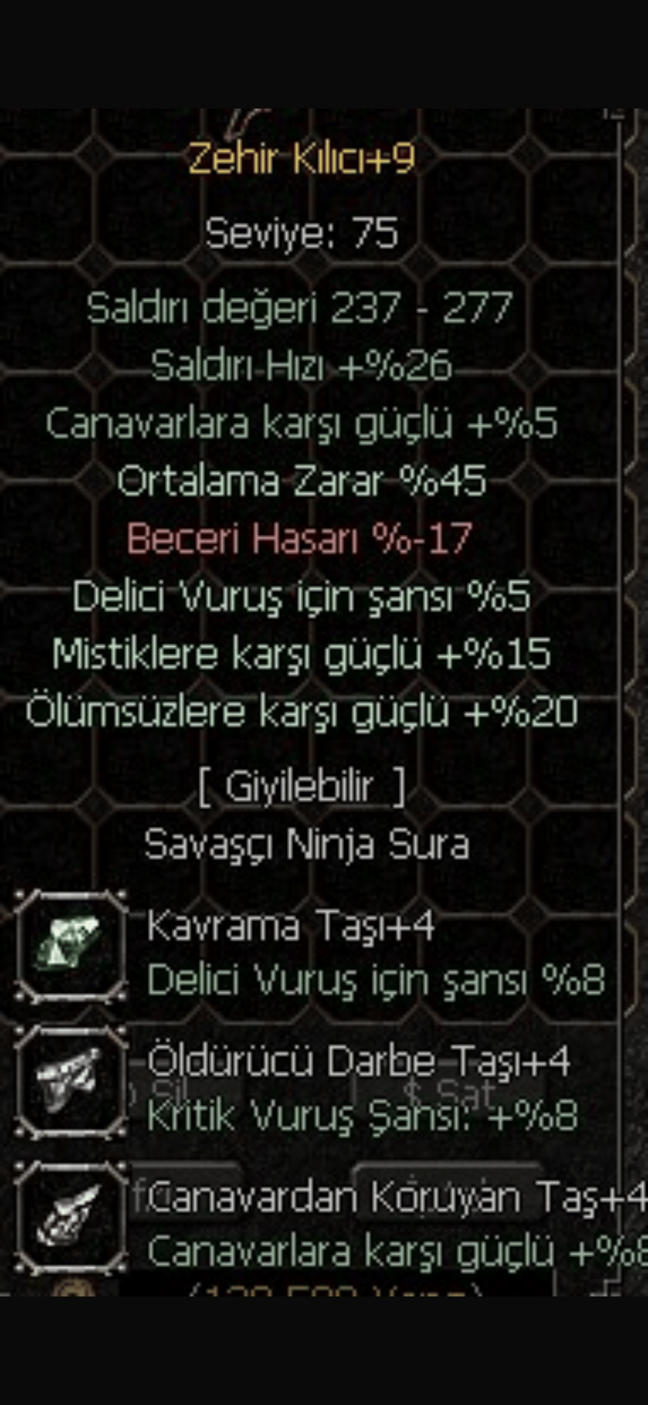 +9 Zehir kılıcı 45 ort 20 ölümsüz