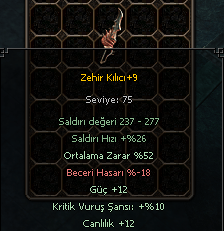 +9 52 ORT 12 GÜÇ 10 KRİTİK ZEHİR KILICI