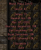 Mistik Plaka Zırh Sura zırhı 2k hp 4 savunma