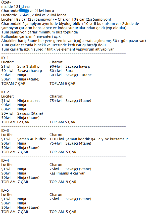 24 ADET SIRALI ŞAMPİYON 1LVL HESAPLAR