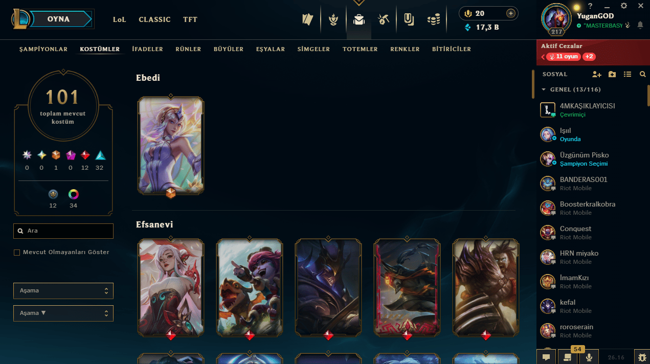 217 level 1m master yi 101 kostüm 35 renk paketi