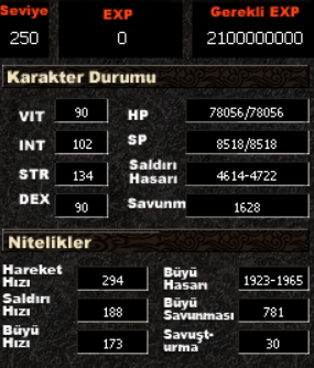 250LVL FULL İTEM DİZİLİ FULL GÖREVLİ SAVAŞCİ 9STR 2BEC+250 NİNJA
