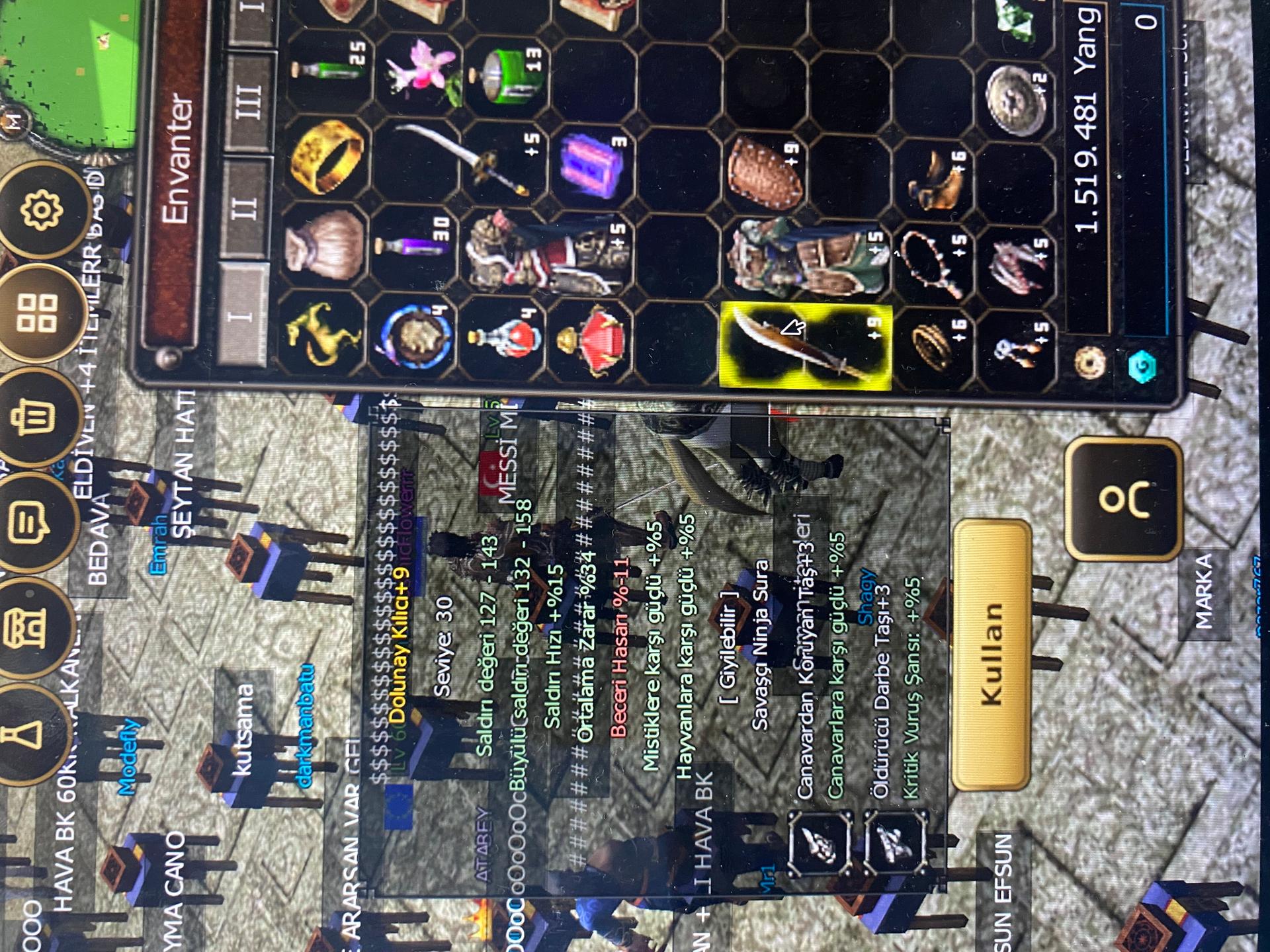 45 keskinlik sura m5 at 20 lvl +9 dolu 34 ort +9 kalkan