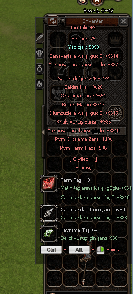 +9 KİN KILICI 51 ORT 10 YARI 16 PVM FARM TAŞI EKLİ FULL EVRİMLİ