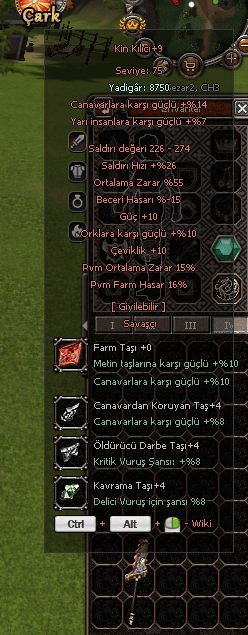 +9 KİN KILICI 55 ORT 10 GÜÇ 10 ÇEVİKLİK 31 PVM FARM TAŞLI FULL EVRİMLİ