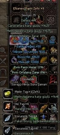 +9 FARM ZIRHI !! +1 METİN TAŞI EKLİ ŞEKİLDE 1900 TL
