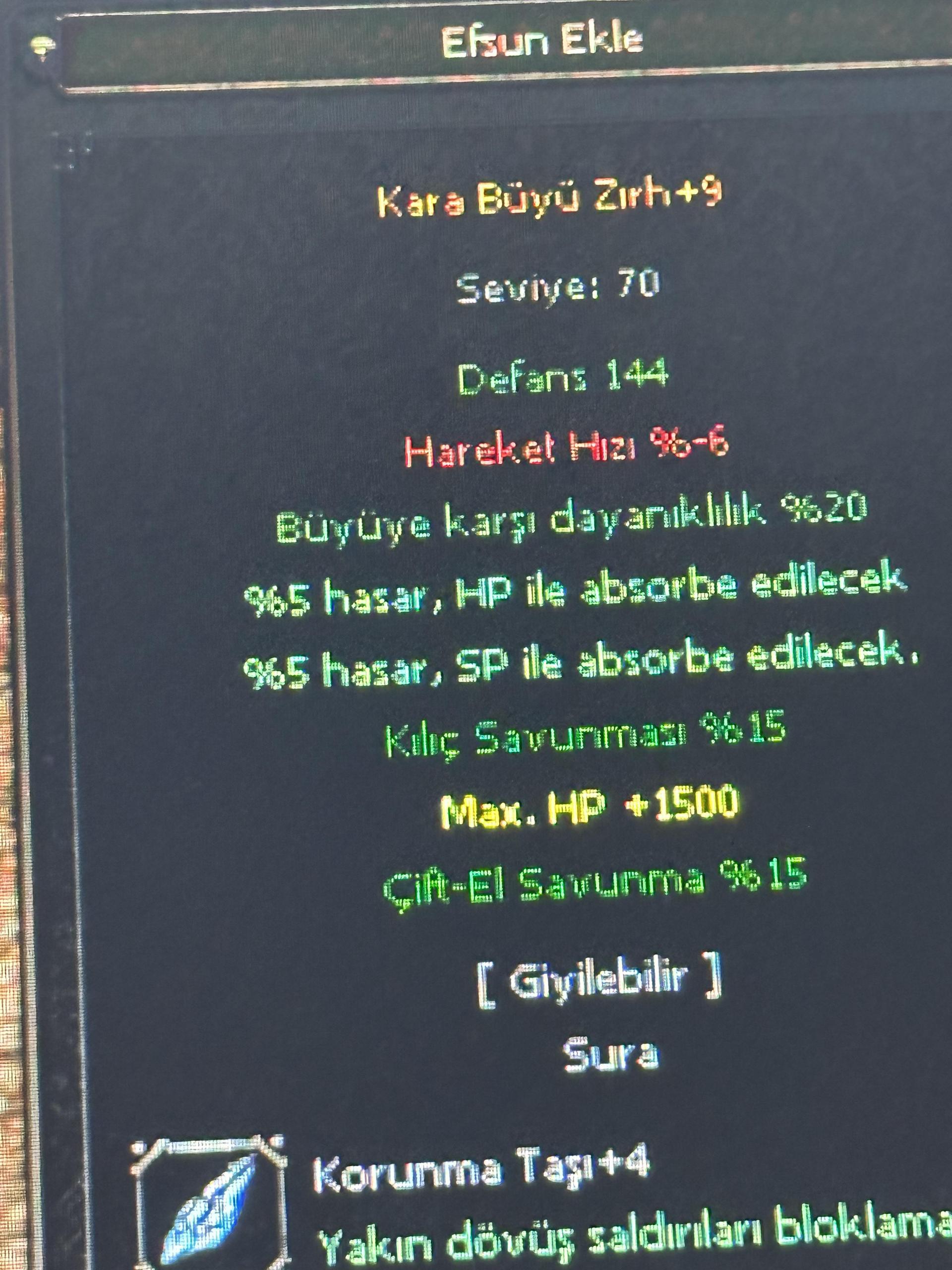 +9 karabüyü zırh
