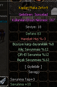 +9 kaplan plaka zırhı ws lik 1000 TL