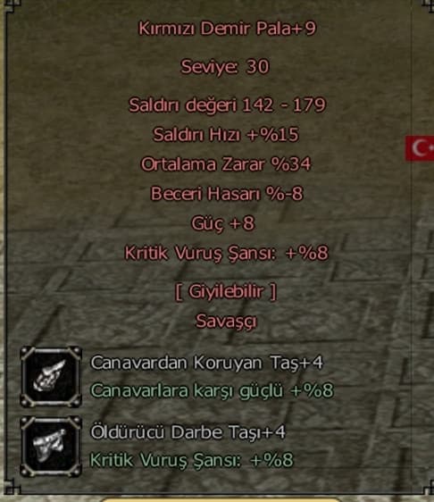 34 ORT 8 GÜÇ 8 KRİTLİ 4 TAŞ +9 KDP