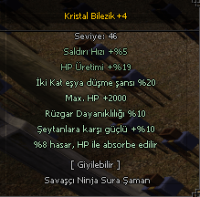 2K HP 20 EŞYA 8 ABSORBE 10 ŞEYTAN ELİT KRİSTAL BİLEZİK