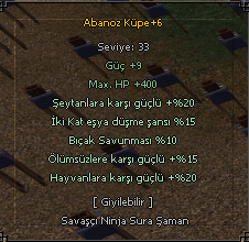 +6 20 ŞEYTAN 15 EŞYA 15 ÖLÜMSÜZ 20 HAYVAN ELİT ABANOZ KÜPE