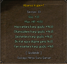 +7 15 EŞYA 15 ÖLÜMSÜZ 15 ŞEYTAN 10 HAYVAN 5 YARI ELİT ABANOZ KÜPE