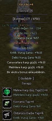 +4 57 ORT KİN KILICI  YAN EFSUNLARI ELİT