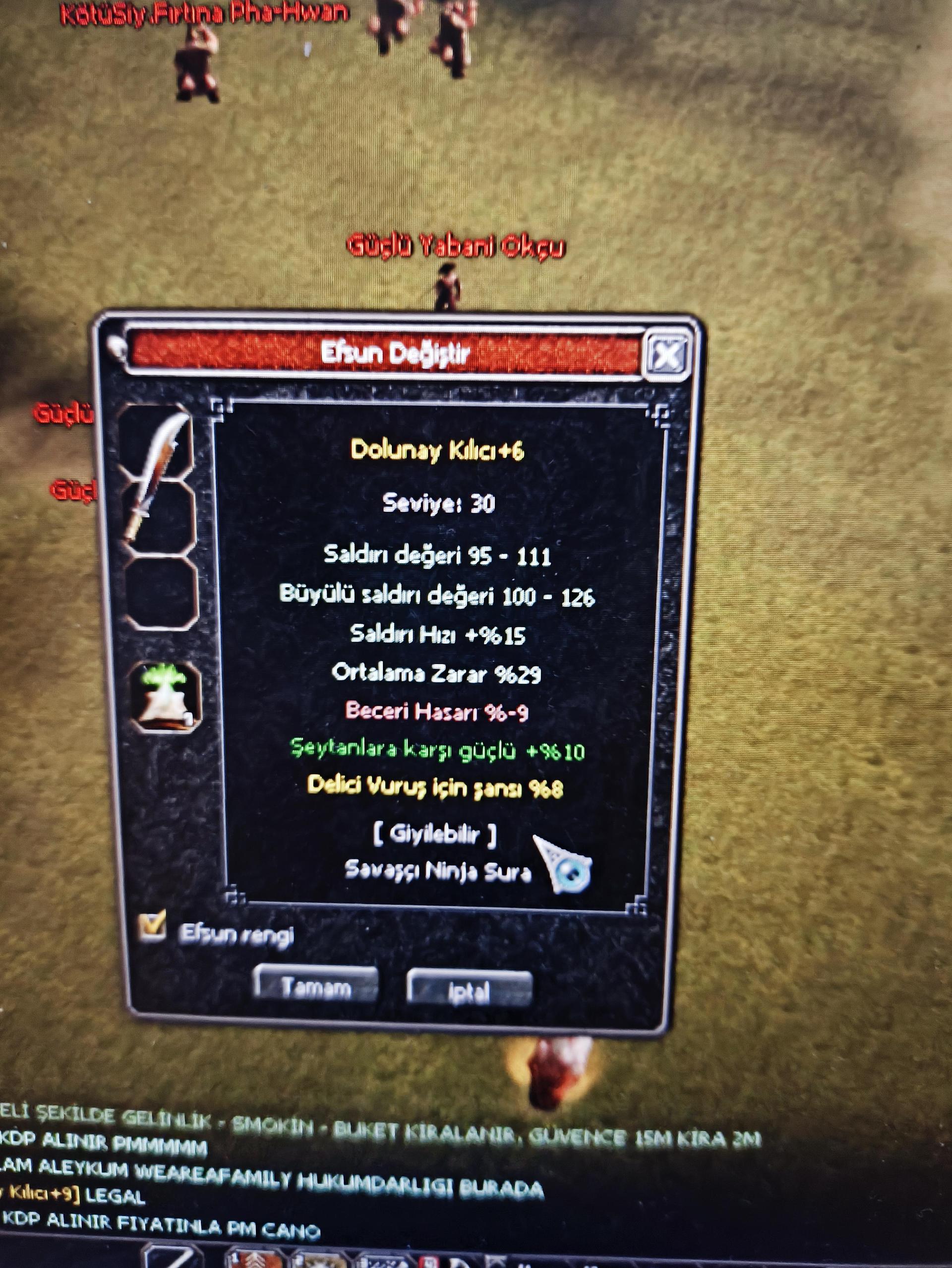 Dolu +6 29 ort 10 şeytan 8 delici