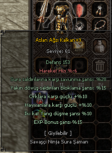 +9 15 BLOK 5 EFSUN ASLAN AĞZI VE / +6 2KHP 50STR %8 HP ABS E.T ZIRH