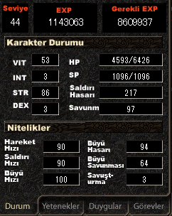 44 Level Bedensel - Delici ve HP görevleri yapılmış
